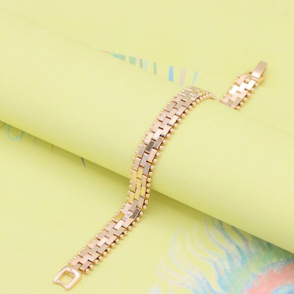 "Rose Gold Textured Link Bracelet with Ball Edge, XPBL0994 - Picture 1 of 12